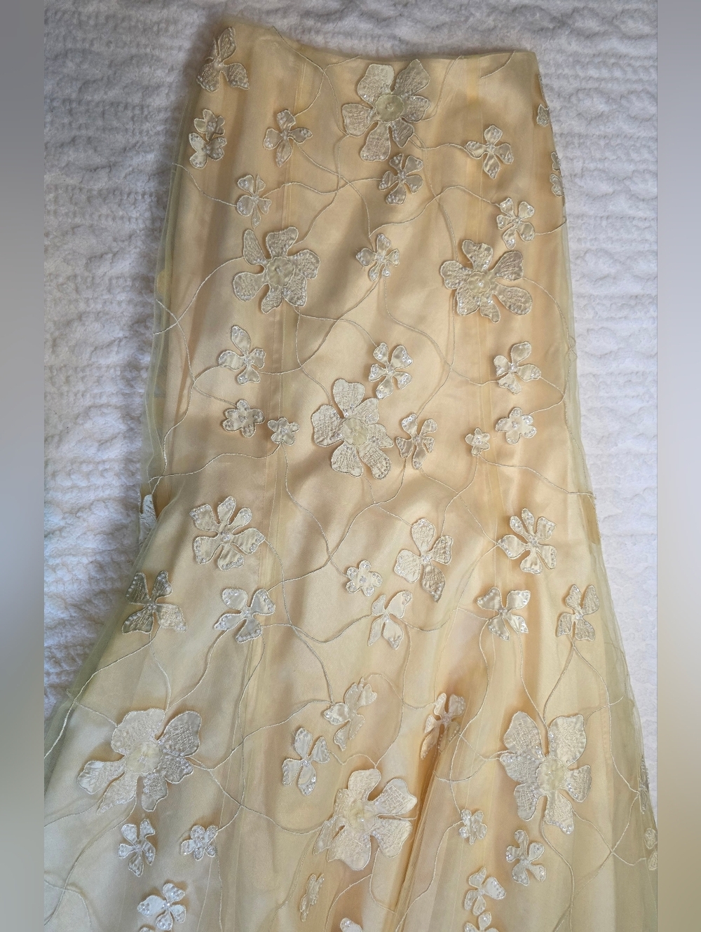 Shani Cream Embroidered Mesh Maxi Skirt Size 4 Romantic Floral Mermaid Hem - Picture 6 of 8